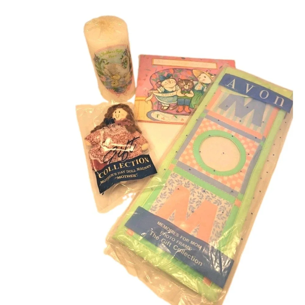 Vintage Avon Mother's Day Gift Collection Lot, Quilted Frame  Card Magnet Candle